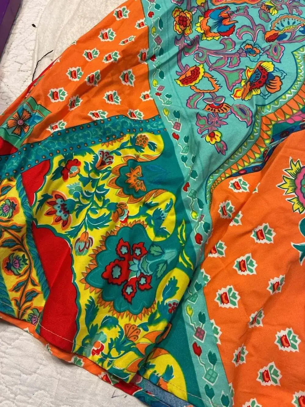 Vintage Bright Paisley Floral Patchwork Print A-Line Skirt